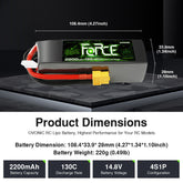 2-Pack Ovonic Force 4S 2200mAh 130C 14.8V LiPo Battery w/XT60 Plug for 1/10 Scale Buggy/Truck & 5-inch FPV Quad